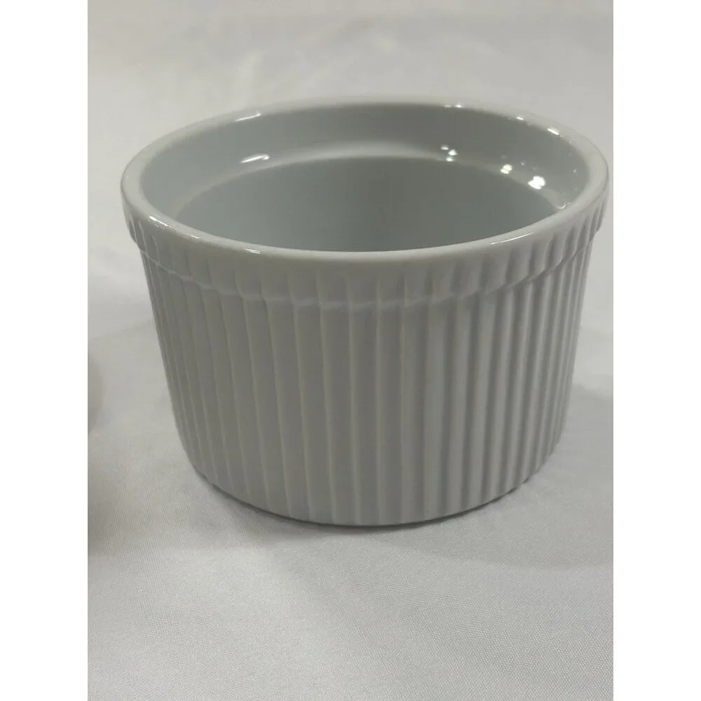 Lot of 2 Sur La Table Porcelain Round Soufflé Dishes Ramekin Ribbed White 8 Oz